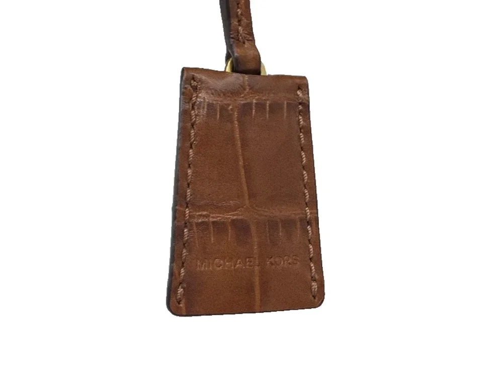 Michael Kors Hamilton Whipped Zebra Canvas Satchel Bag Brown Croc Leather Gold